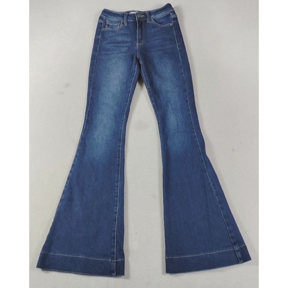 KanCan Jeans Womens Juniors 3/25 Blue Mid Rise Flare Stretch Estilo Bell Bottom
